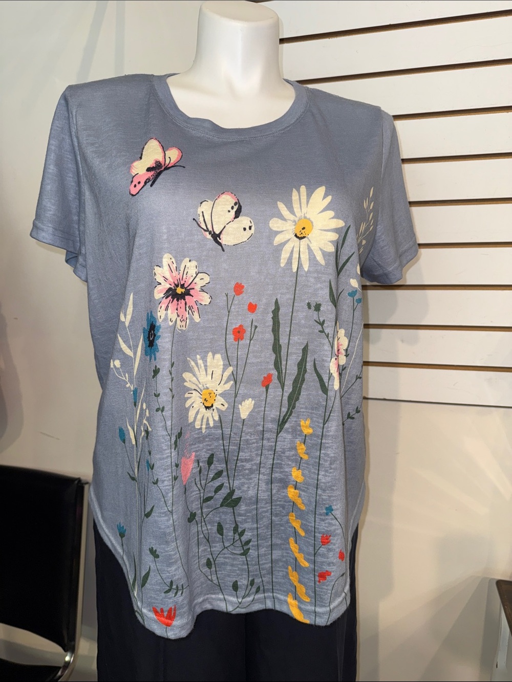 Shana Floral Butterfly Short-Sleeve Tee in Slate Blue